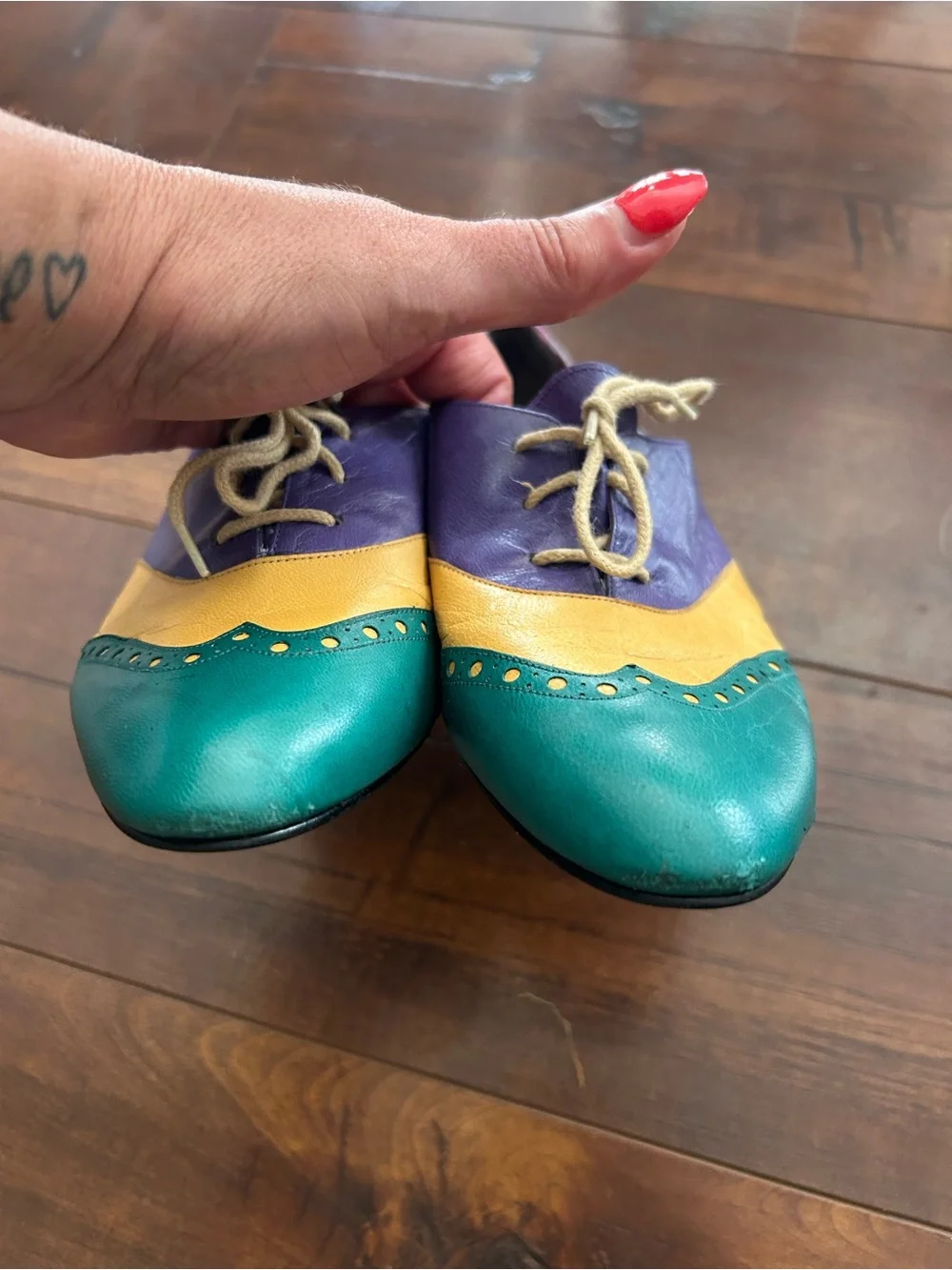 Vintage 80.s leather colorblock wingtip oxfords 7.5 - Picture 6 of 8